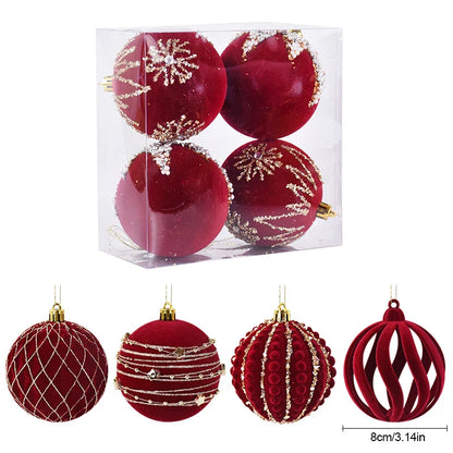Grandes Boules de Noël Rouge de 8cm, Décorations pour la Maison, Cadeau de Nouvel An, 2024, 2025