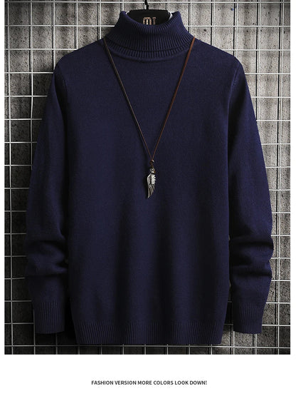 Pulls Hommes Chandails Tricotés Col Roulé Couleur Unie Épaisse Décontractée Manches Longues Haut Tricoté Épissé Pull Coupe Slim Automne Hiver