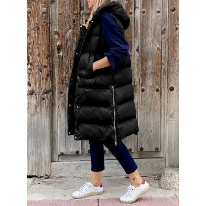 Manteaux à Capuche pour Femmes Automne Hiver, Gilet Doudoune sans Manches, Veste Matelassée Chaude et Unie, Parka