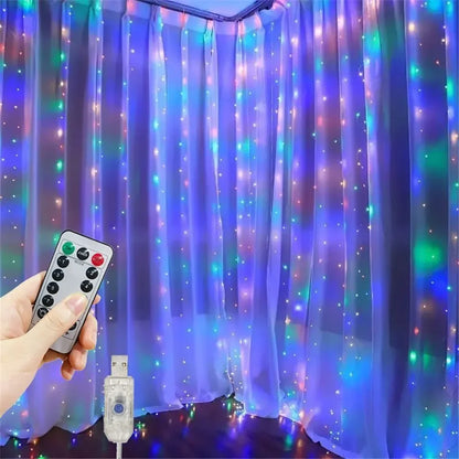 Rideaux lumineux LED alimentés par USB avec télécommande, décorations de noël pour la maison, mariage, anniversaire, chambre à coucher, lumières de fête
