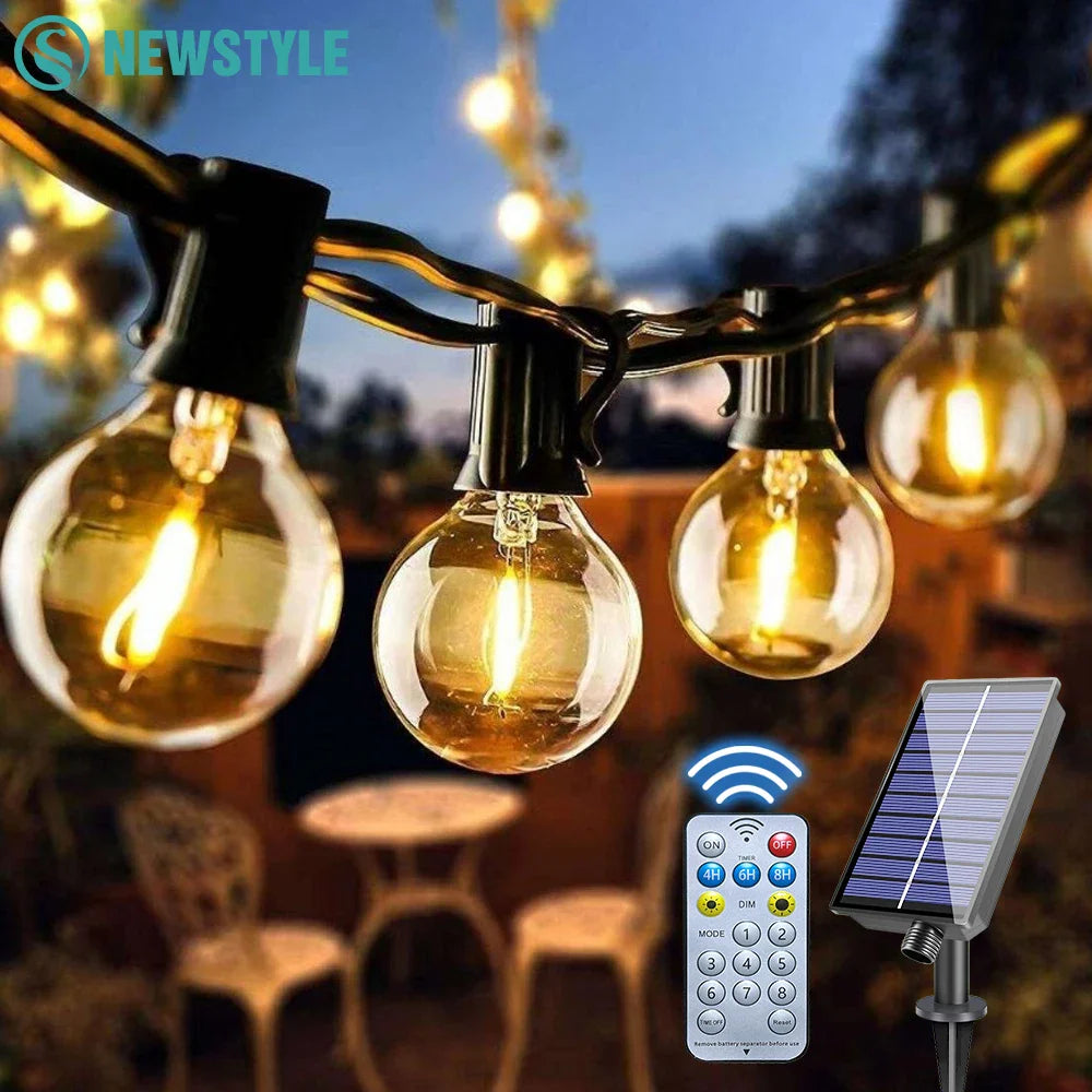 G40 Solar Outdoor String Lights, with remote controls, shatterproof globe bulb, IP65 waterproof, Patio Light for Garden Decor