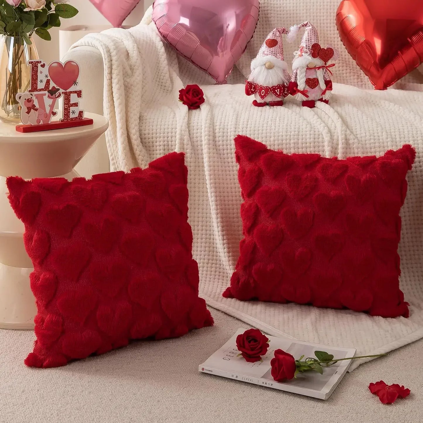 Housse de coussin en peluche pour la saint-valentin, avec coussin Jacquard brodé de cœur, pour décoration de canapé et de salon (oreiller non inclus)