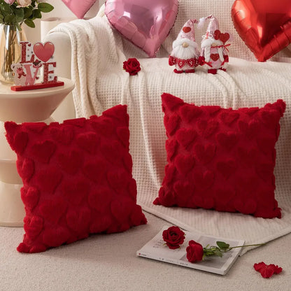 Housse de coussin en peluche pour la saint-valentin, avec coussin Jacquard brodé de cœur, pour décoration de canapé et de salon (oreiller non inclus)