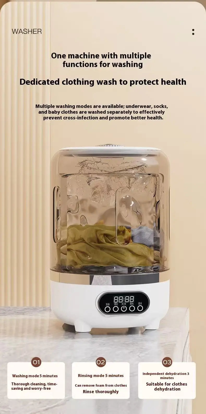 Portable Mini Washing Machine With High Speed Spin Dryer Energy Saving And Multifunctional For Camping Travel Dormitory Use