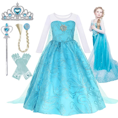 Costume Elsa pour filles 2025 Blanc Paillettes Fête Carnaval Vêtements Enfants Halloween Cosplay Robe Princesse Elsa Reine des Neiges