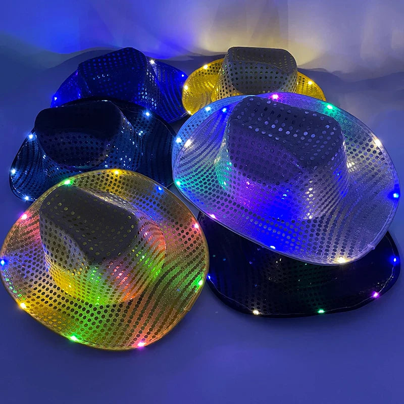 Chapeau de cowboy lumineux à LED clignotantes, lumineux, coloré, pour Noël, mariage, cow-girl, casquette de carnaval, hommes, femmes, pour fête de mariage, accessoire.