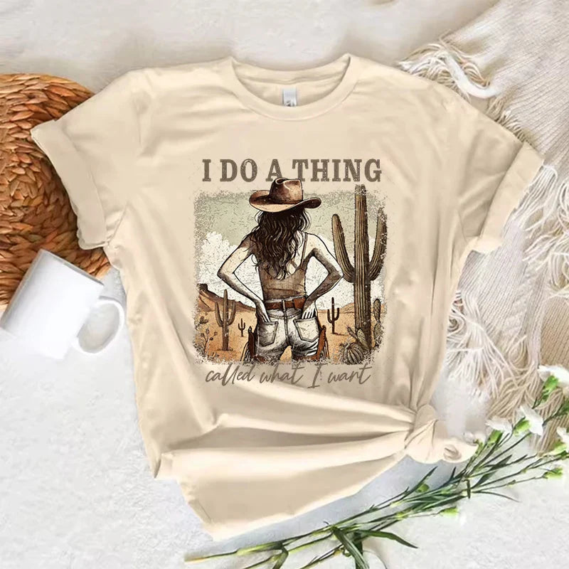 T-shirts Cowgirl Femme Été Manches Courtes T-shirt Drôle Fête des Mères Vêtements Rétro Harajuku Cowgirl Mode Tops Décontractés