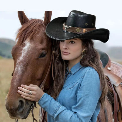 Men's and Women's Classic Retro Western Cowboy Hat, Men's and Women's Rivet Jazz Cap, Summer and Autumn Visors, Party Cosplay Hat