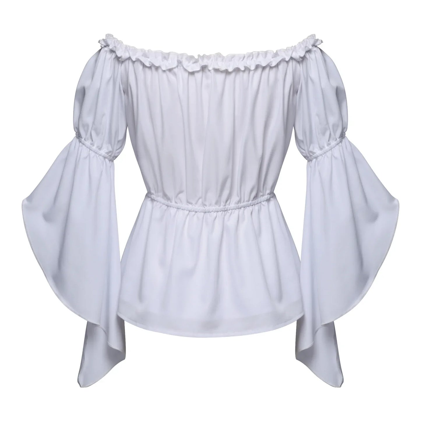 Women's Renaissance Ruffle Blouses, Ruched Sleeve Pleated Blouse, Off Shoulder Boat Neck Medieval Shirt, Victorian Shirt