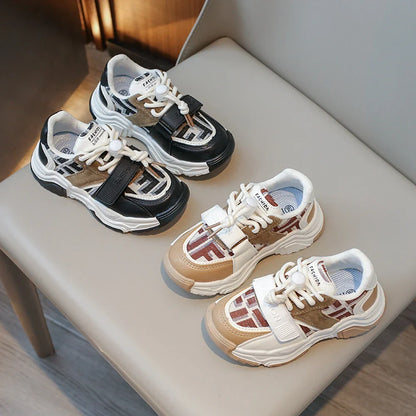 Chaussures de sport pour enfants garçons et filles automne nouvelles chaussures de tennis rétro moyennes et grandes, chaussures décontractées à carreaux pour étudiants