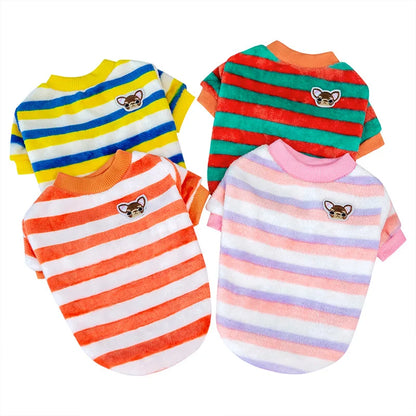 Vêtements pour animaux de compagnie à rayures arc-en-ciel pour automne et hiver, mignons et chauds, vêtements pour chatons et chiens, sweat à capuche pour chien, costume de Schnauzer