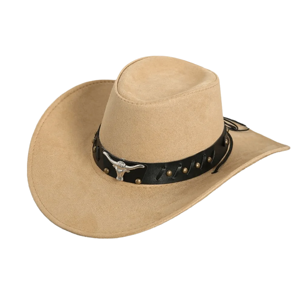 Chapeau de Cowboy occidental de Style ethnique Vintage, tête de vache à bord en rouleau, chapeau de Jazz en Polyester à large bord, chapeau de chevalier Cosplay