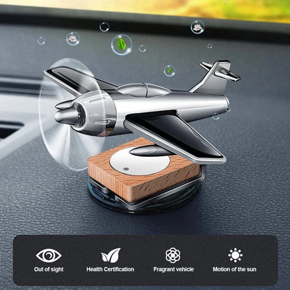 Car Essential Oil Diffuser Solar Airplane Car Diffuser Wooden Base Fragrance Aromatherapy Diffuser Ornaments (Without Perfume)