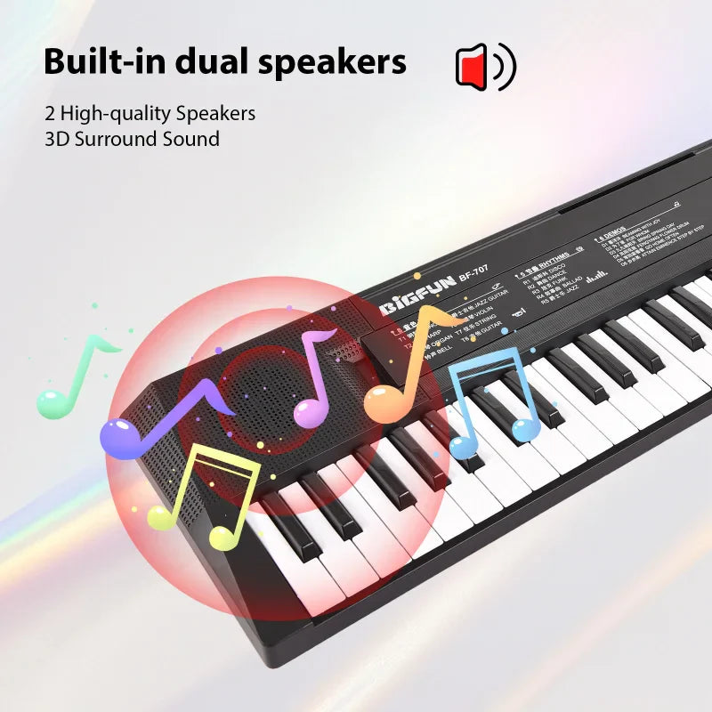 BIGFUN-Clavier électronique à 61 touches pour touristes, piano, haut-parleurs, 8 tons, 5 dangthms, 5 tambours, percussion, tension, 6 démonstration, musique