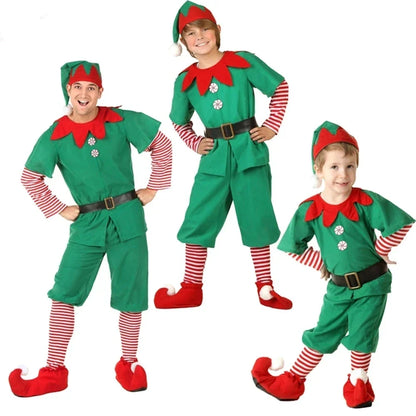 Children and adults Christmas elf costumes, Santa Claus costume sets, green elves, Halloween cosplay in 2026,
