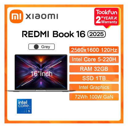 Nouveau PC portable XIAOMI Redmi Book 16 2025 16" 2.5K FHD 120Hz Intel Core 5 210H 220H 32Go SSD 1To Ordinateur PC portable Ultrabook