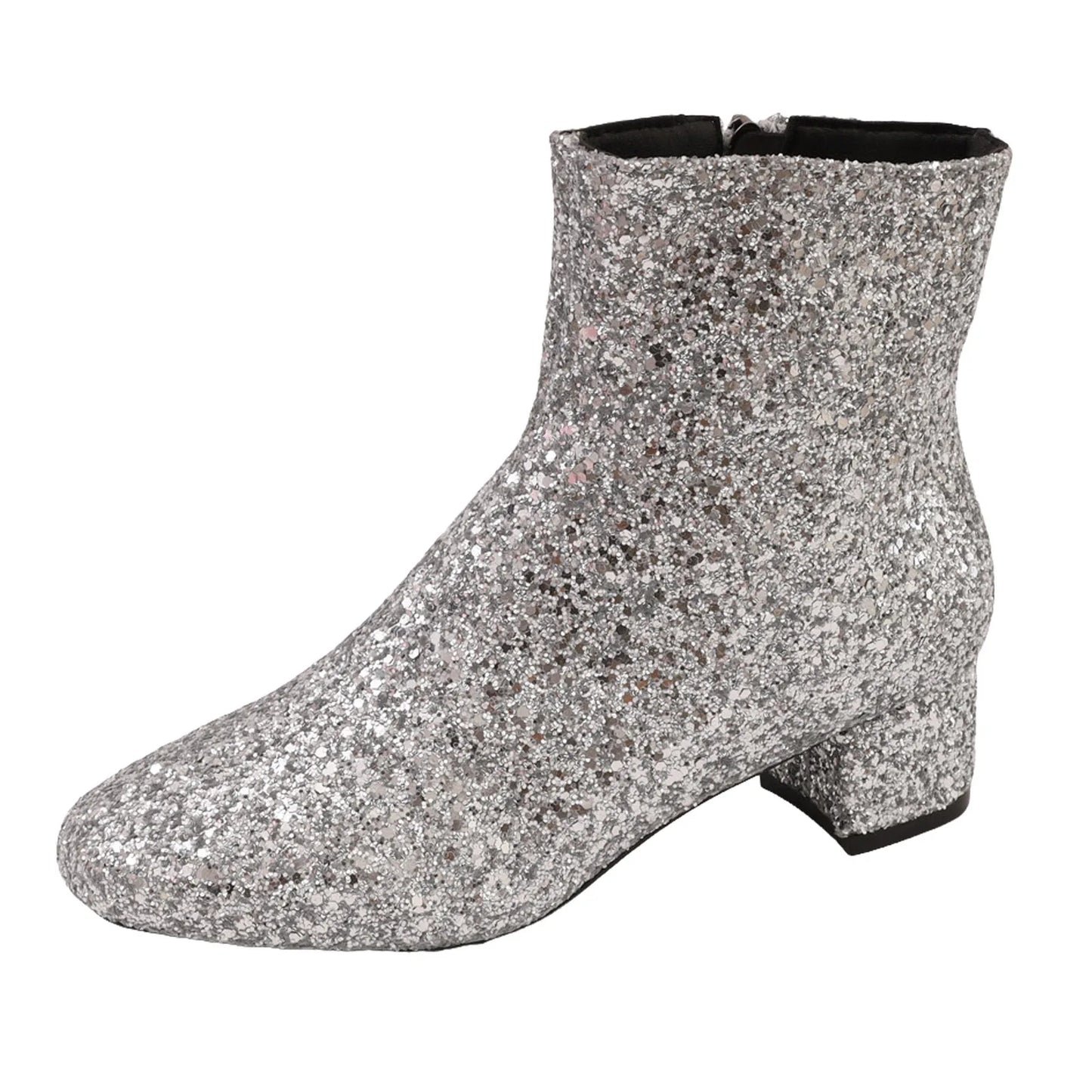 Luxury Sequined Women Ankle Boots Solid Color Chunky Block Heels Short Boot Side Zipper Autumn Winter Party Shoes Large Size