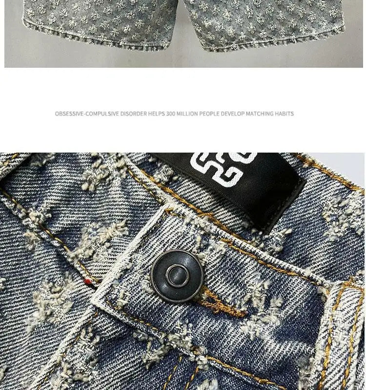 American Street Luxury Quality Retro Y2K Cowboy Shorts Summer Hip Hop Ins Mens Shaved Jacquard Couple Cowboy Pentagonal Pants