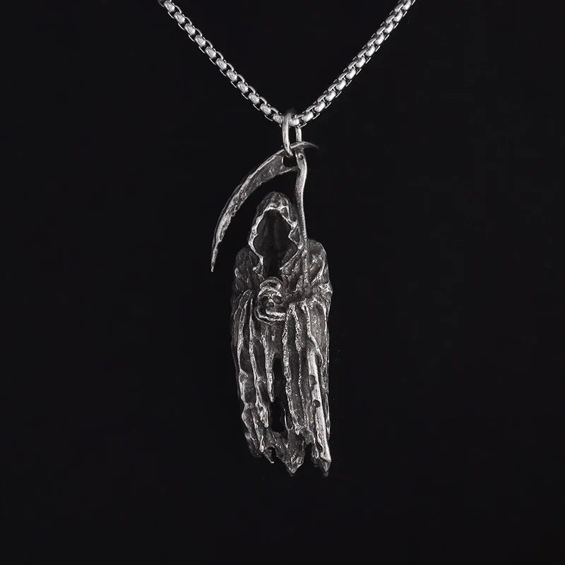Hell Death Scythe Necklace Pendant Gothic Mysterious Devil Necklace Men's Personality Punk Retro Halloween Trend Jewelry