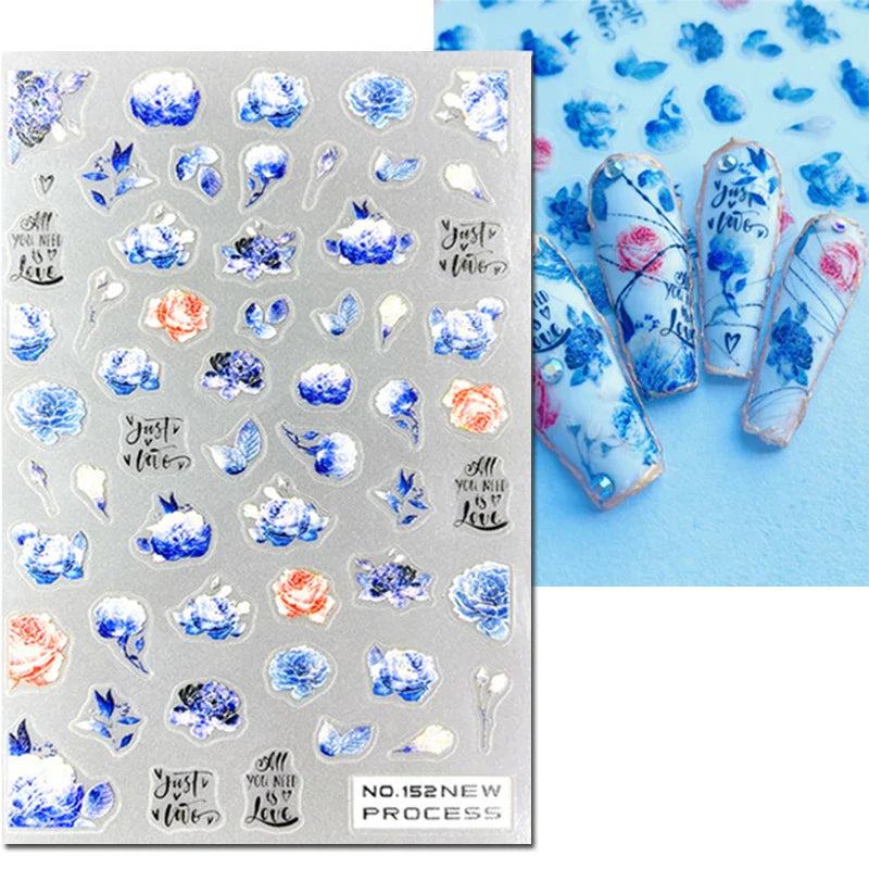 3d Nail Art Stickers Winter Autumn Golden Leaves Red Roses Flowers Decals For Nails Decoration Manicure Salon Beauty