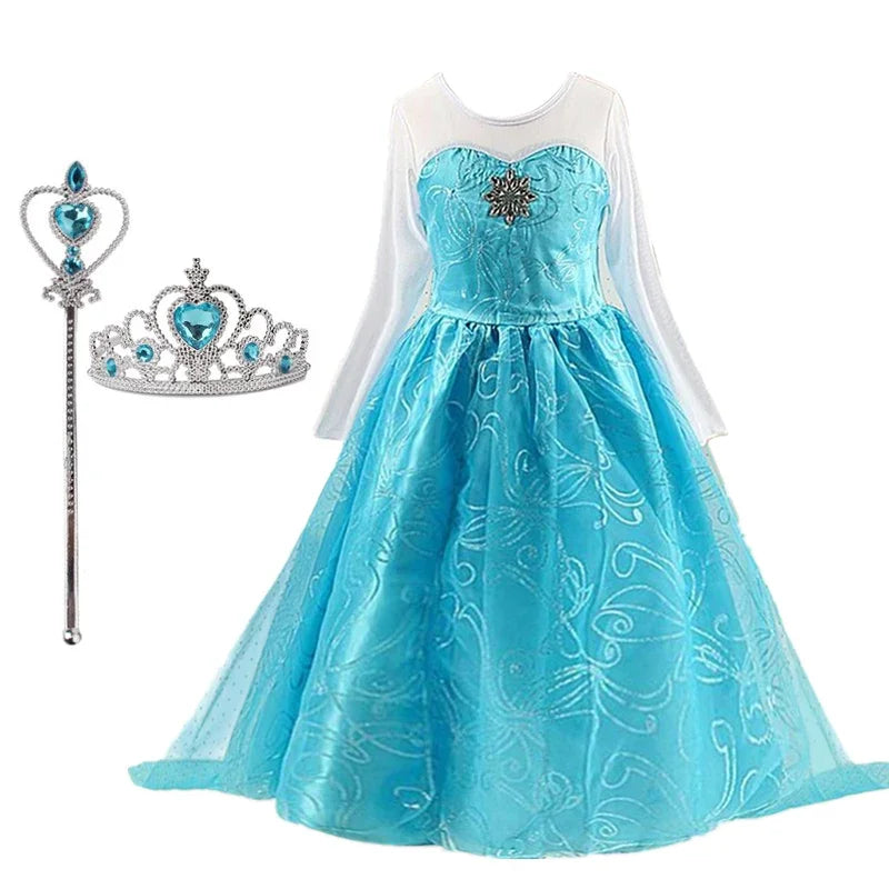 Elsa Costumes for Girls 2025 White Sequins Carnival Party Kids Clothes Children Halloween Cosplay Snow Queen Elsa Princess Dress
