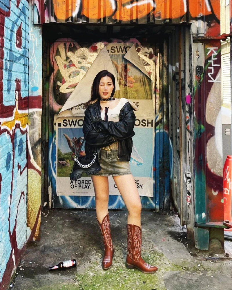 Women's boots genuine leather embroidery knee-length western cowboy boots high heels retro all-match knight fashion boots