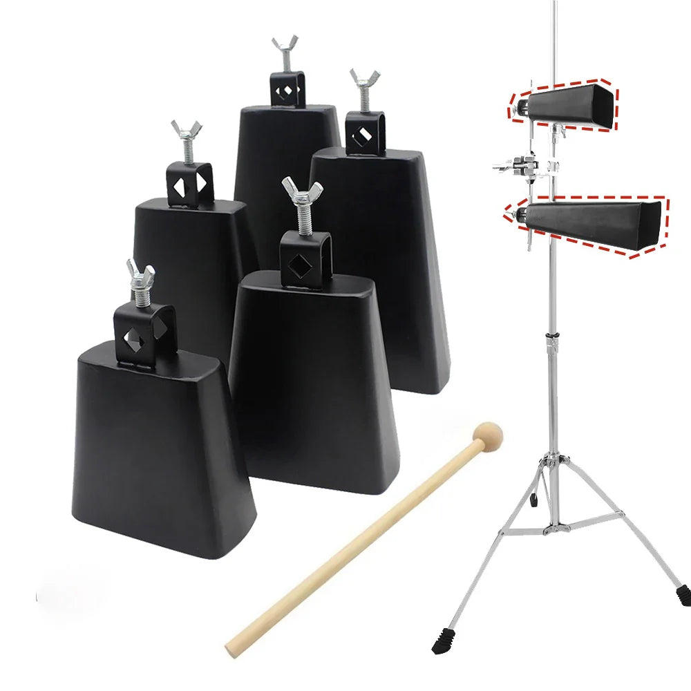 Cloche de vache de 4/5/6/7/8 pouces avec maillets en bois, cloche de Jazz en métal et acier, cloches de bétail, pièces et accessoires d'instruments de Percussion