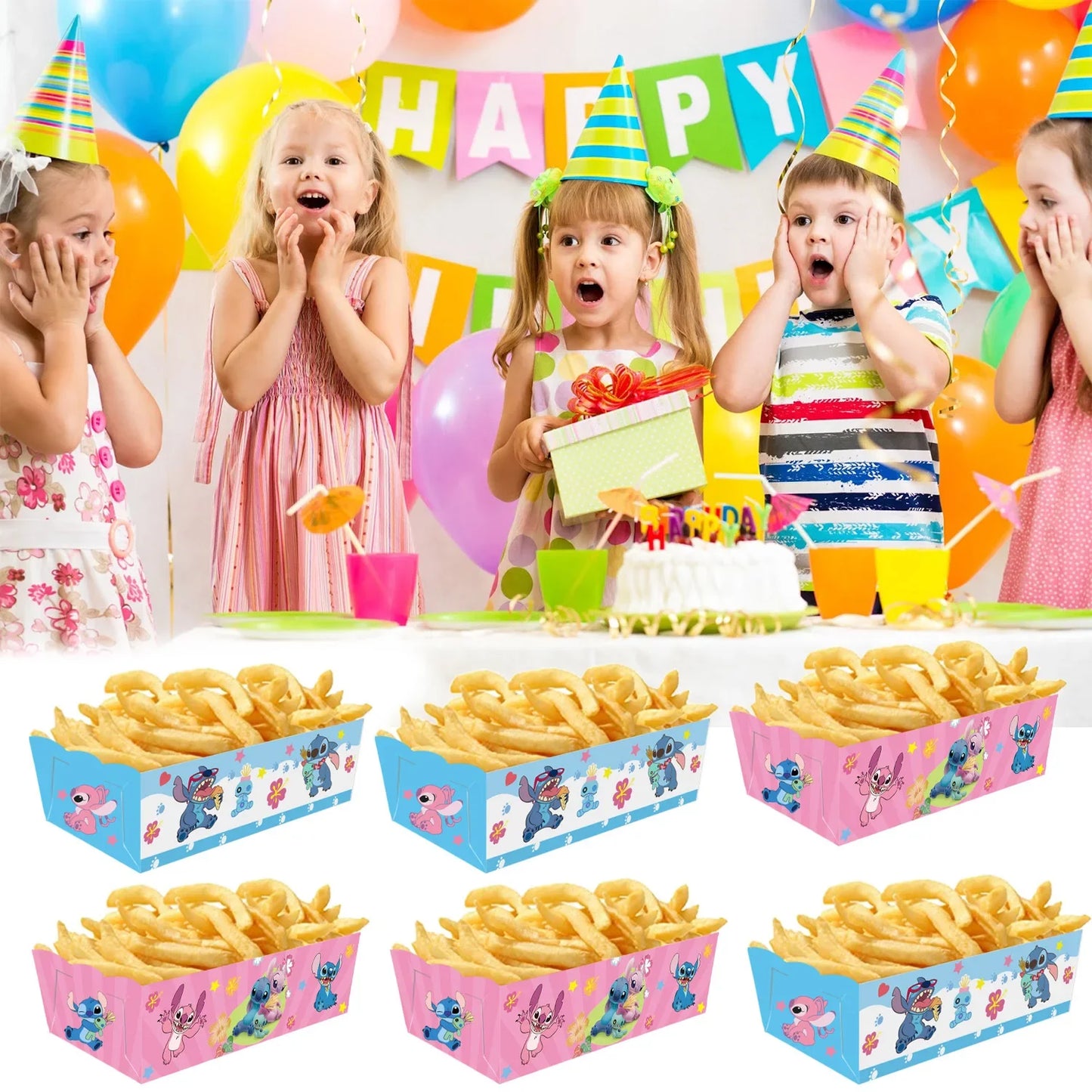 24Pcs/Set Lilo Stitch Party Snack Boxes Birthday Party Decoration French Fries Snack Candy Popcorn Food Holders Partys Supplies