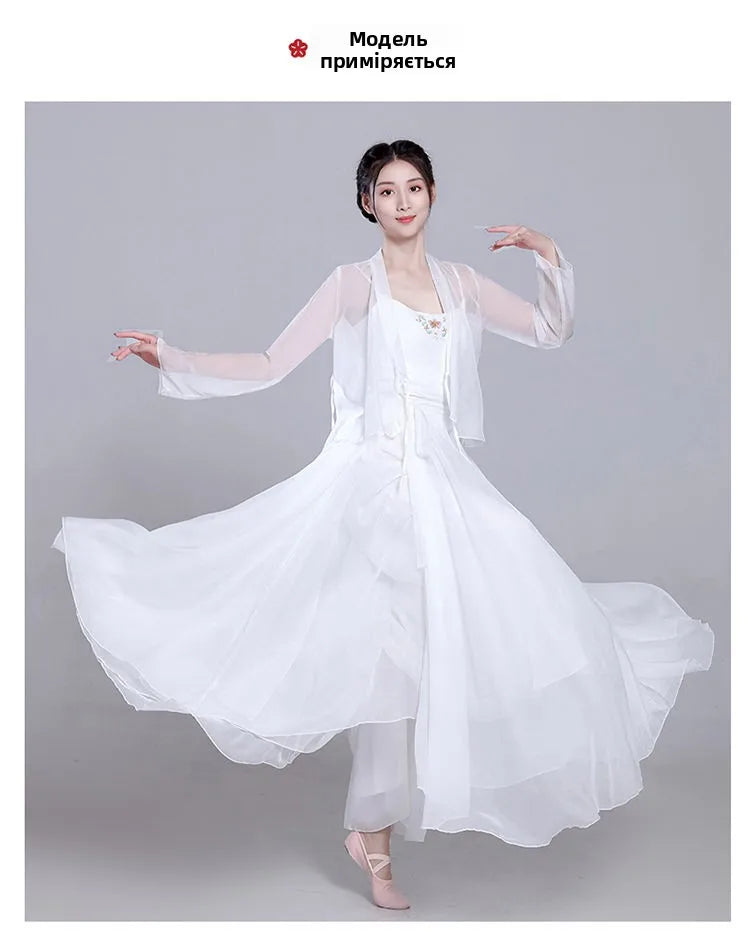 Costume de danse classique Ele, jupe blanche vaporeuse, costume de performance de fée, design Fene Dra, belle mythologie