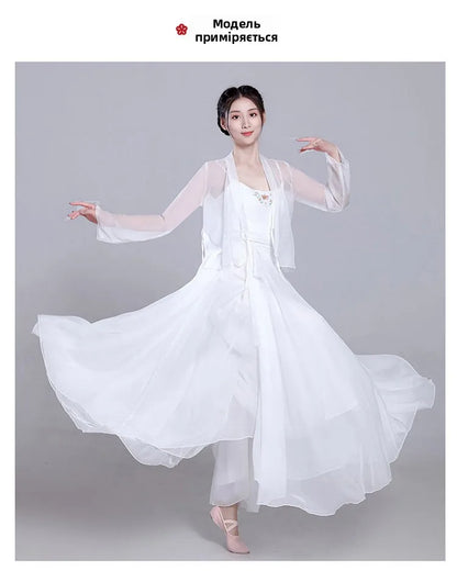 Costume de danse classique Ele, jupe blanche vaporeuse, costume de performance de fée, design Fene Dra, belle mythologie
