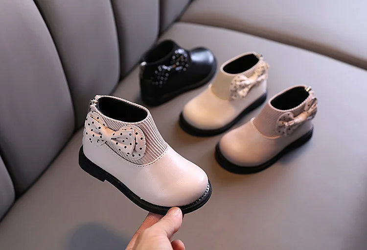 Enfants bottes courtes filles chaussures automne hiver chaud tricoté enfants bottes princesse doux arc enfant en bas âge filles bottes chaussures enfant H11071