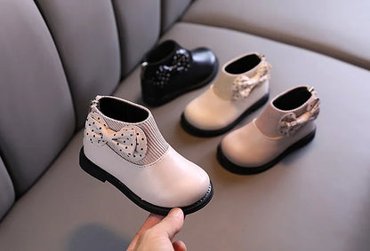 Enfants bottes courtes filles chaussures automne hiver chaud tricoté enfants bottes princesse doux arc enfant en bas âge filles bottes chaussures enfant H11071