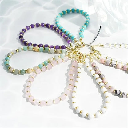 Marble Beaded Phone Wrist Strap, Detachable Cellphone Lanyard with Tether Tab, Hands-Free Wristlet Bracelet, Grip for Women