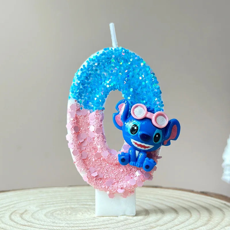 2025 Stitch Anime 0-9 Number Candle Cute 3D Page Cartoon Character Children Party Cake Plug-in Birthday Cake Decoration Gift