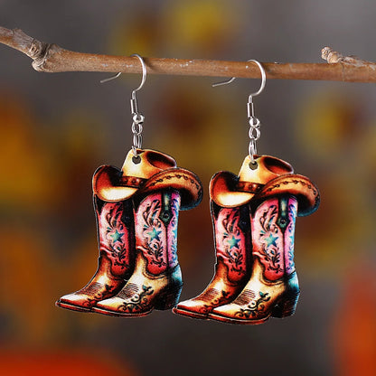 Lightweight Wooden Cowgirl Boots Earrings for Women // Hot Pink Cowboy Boots Earrings // Country Western Gift