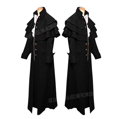 Halloween Medieval Steampunk Assassin Elves Pirate Costume For Adult Black Vintage Long Split Jacket Gothic Armor Leather Coats