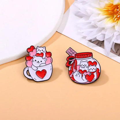 Broche en émail chat de dessin animé mignon, 4 pièces, Animal créatif, cadeau de saint-valentin, épingle à revers, Badge, sac à dos, vêtements, accessoires de chapeau
