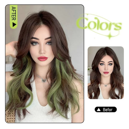 Extensions de cheveux bouclés colorés synthétiques 2 pièces/ensemble 50cm/60cm, ondulation d'eau rose/bleu/violet, perruque Halloween/Noël