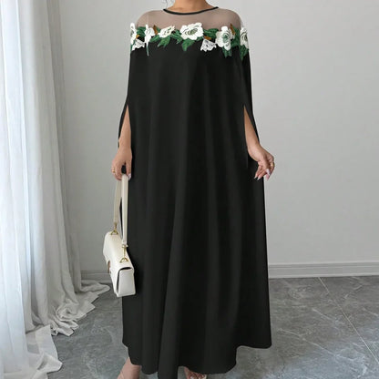 Robe longue de soirée élégante, à la mode, Chic, décoration florale, couleur unie, tempérament de printemps, robe longue ample