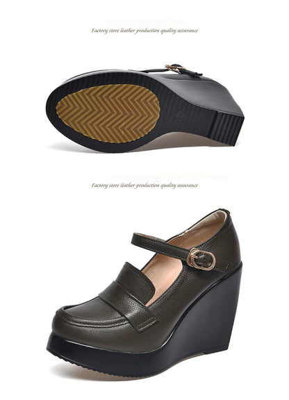 GKTINOO 2025 Compensées Chaussures Femme Printemps Automne À Enfiler Talons Hauts Bout Rond Cuir Véritable Décontracté Plateforme Dames Chaussures Femme