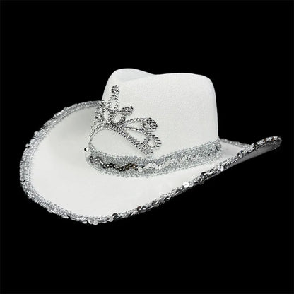 Chapeau de Cowboy Rose pour Femmes Filles Chapeau Western à Large Bord Chapeau à Paillettes Scintillantes pour Spectacle Costume de Cowgirl pour Fête de Mariage