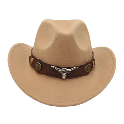 Chapeau de cowboy occidental en feutre pour enfants, accessoires de tête de bœuf, bande de vache, style tibétain, chapeau haut de forme ethnique, bord enroulé souple, casquette de cow-girl