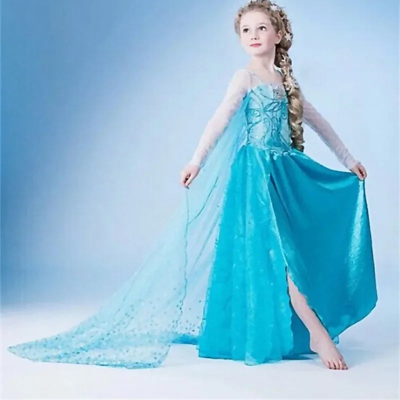 Elsa Princess Dress for Girls Cosplay Elsa Costume Children Halloween Carnival Birthday Clothing Kids Cosplay Snow Queen Costume