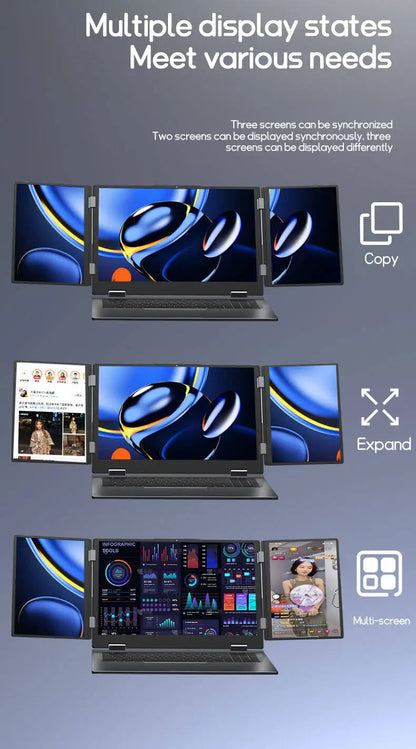 CRELANDER MAX16 New Laptop Triple Screen Intel Core i7 CPU 16 inch +dual 10.5 inch Face Recognition RJ45 M2 SSD Notebook Laptop