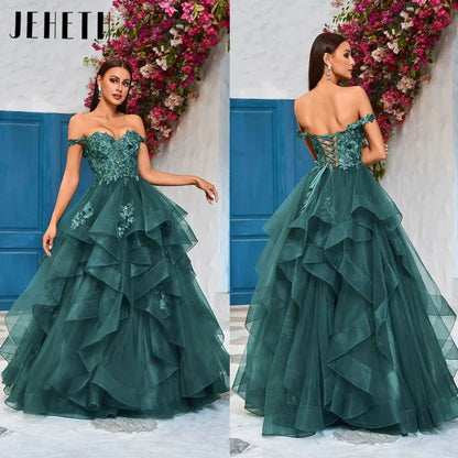JEHETH Appliques Prom Party Cocktail Dresses Elegant Women's Long Evening Gowns Birthday Ball Gowns Feminine Robes Layered
