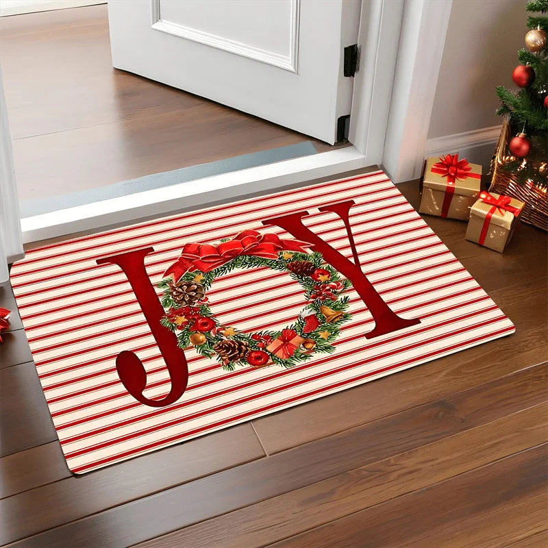 Tapis de porte de Noël rouge Père Noël extérieur et intérieur Tapis de cerf en pain d'épice Nouvel An 2026 Joyeux Noël Décor à la maison Tapis de pied