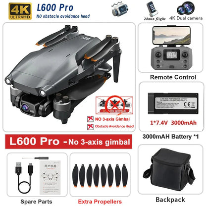Drone GPS L600 PRO MAX/PRO, caméra HD professionnelle 4K, cardan 3 axes 5G FPV, sans balais, en option, pour éviter les obstacles, quadrirotor