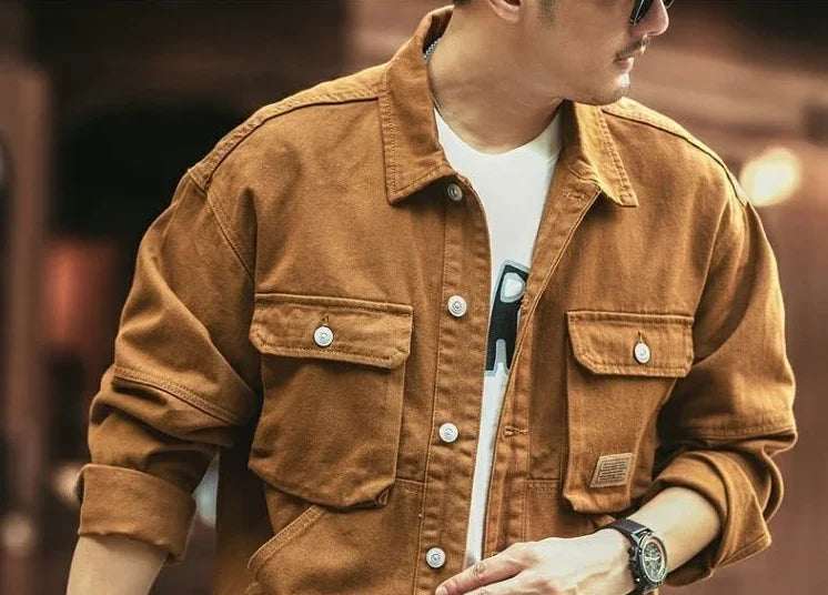 Cowboy Coat for Men Button Autumn Loose New In Denim Jackets Man Size L Japanese Retro Fashion Cowgirl Elatic Low Cost Clothing