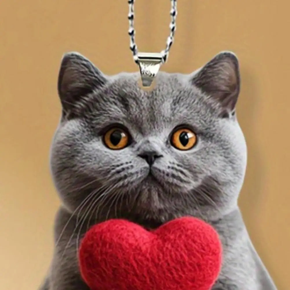 Pendentif Chat en Acrylique Décoration Suspendue avec Cordon Facile à Accrocher Breloque Ornement pour Rétroviseur Intérieur Accessoire Décoratif de Voiture 2D