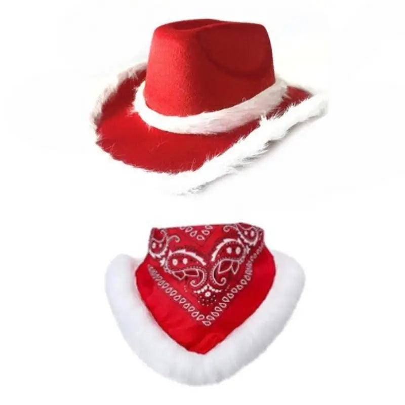 Chapeau de cowboy de Noël lumineux tendance, chapeau de jazz de cowgirl en feutre rouge à large bord pour hommes et femmes
